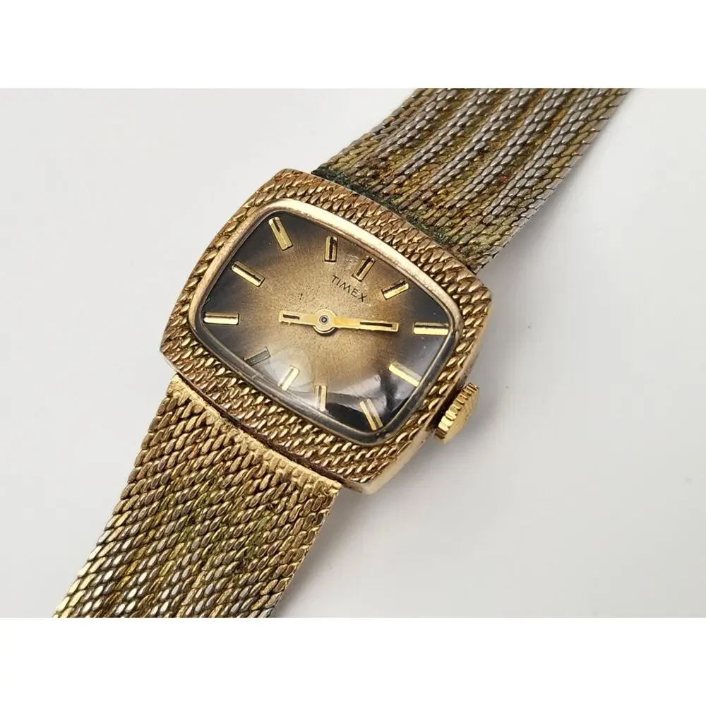 Vintage 1950s Timex Ladies Gold Dial Wind-Up Watch w/Mesh Band - PARTS/ REPAIR